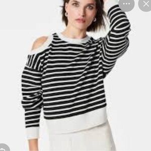 SPANX AirEssentials cold shoulder Black and White Striped Sweatshirt